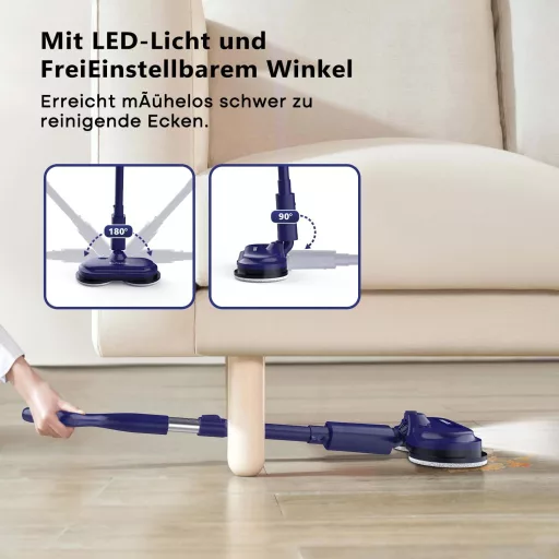 Mop electric fără fir SUNSMAI cu LED, funcție de pulverizare, rezervor de apă de 300 ml, baterie detașabilă și rotație dublă