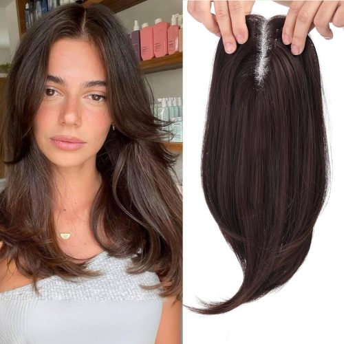 EMMOR Topper pentru femei, 45 cm, blond-roșcat deschis - Extensie de păr sintetică cu bază elvețiană, 3 clipsuri - Volumizator pentru creștet, pentru păr rar.