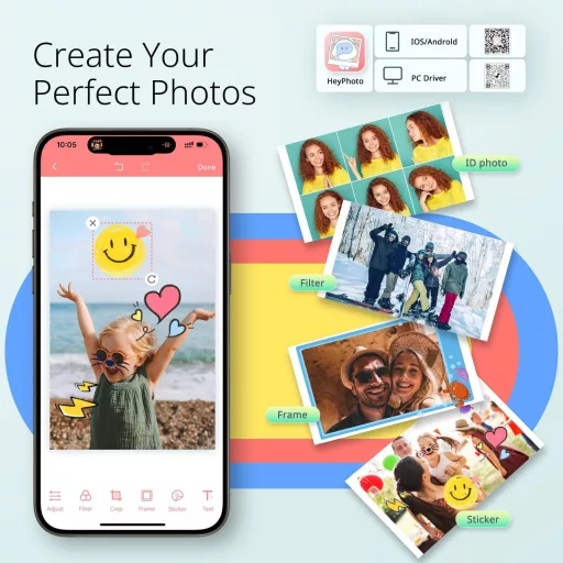 YOTON Mobil Fotónyomtató Okostelefonhoz - 54 db Fényes Fotópapírral (10x15cm) - AR Videónyomtatás, WiFi, iOS és Android Kompatibilis