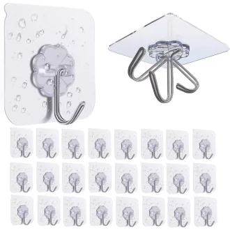   Set 25 cârlige autoadezive de perete Rhimooay, capacitate de încărcare 10 kg, set de cârlige pentru baie și bucătărie