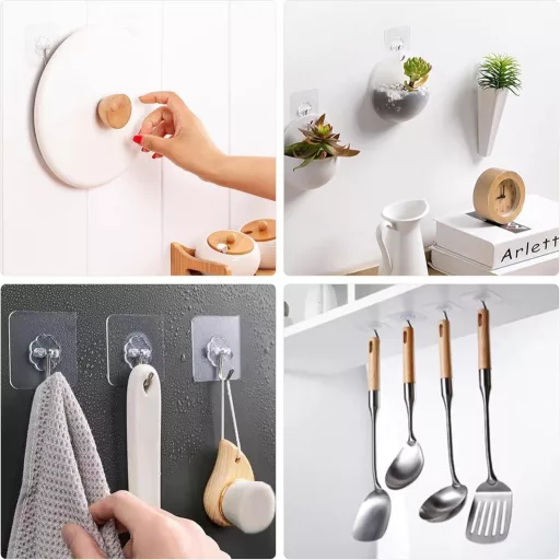 Set 25 cârlige autoadezive de perete Rhimooay, capacitate de încărcare 10 kg, set de cârlige pentru baie și bucătărie