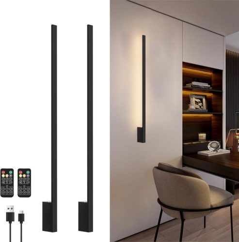 Klighten Lampă de perete cu acumulator 2 buc - 10000 mAh Reîncărcabilă, cu telecomandă, intensitate luminoasă reglabilă, 100 cm, 6W, 3000K-6000K, Negru, Lumină de zi
