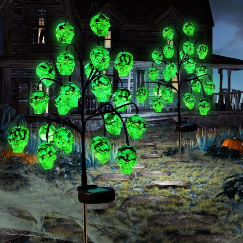 Weiongppy Halloween Ghirlandă Luminoasă Solară cu Cranii pentru Grădină - 20 LED-uri Verde, IP54 Rezistentă la Apă, Decorațiuni Externe pentru Grădină, Copac, Fereastră