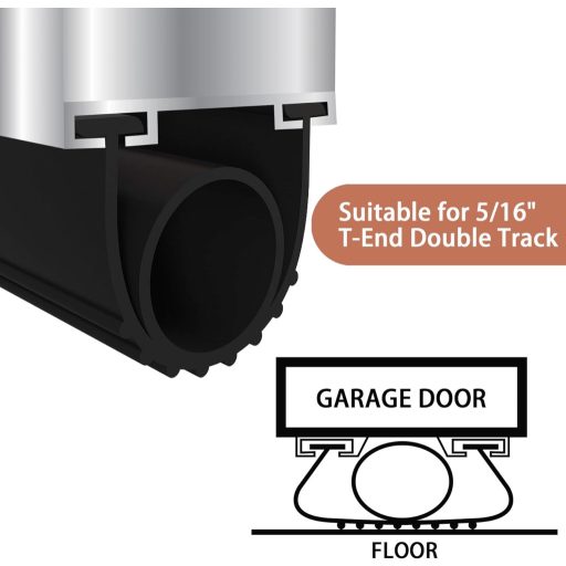 Gaahing 3m Garnitură de etanșare pentru ușa de garaj - Bandă izolatoare din cauciuc rezistentă la intemperii cu capăt T pentru șină dublă, protecție anti-coliziune TPE neagră