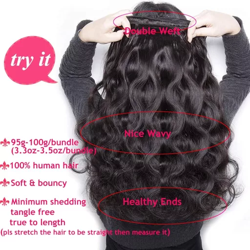 Huarisi 10A Body Wave 28" Brazíliai Remy Hajhosszabbítás 100g Fekete Nőknek