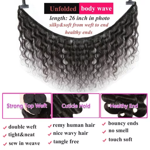 Huarisi 10A Body Wave 28" Brazíliai Remy Hajhosszabbítás 100g Fekete Nőknek