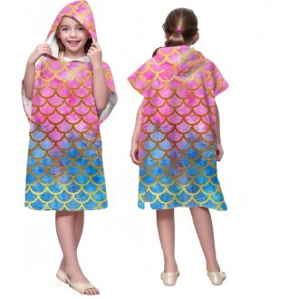   Proumhang Detské froté pončo z mikrovlákna – plážový župan s kapucňou 60x75cm pre chlapcov a dievčatá – rýchloschnúci župan na plávanie