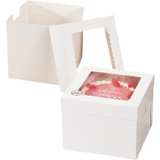   HYRYC Süteményes Doboz 2 db - 20x20x20 cm Ablakos Tortaszállító Kartondoboz Sütemények és Torták Biztonságos Szállításához, Könnyen Összeáll