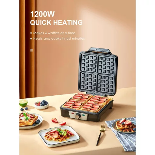 Vaflovač VINATO na 4 vafle, 1200 W, s nepriľnavým povrchom a reguláciou teploty