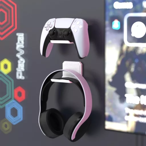 PlayVital FOLD nástenný držiak na ovládače PS5/PS4/Xbox Series X/S/Switch Pro a slúchadlá, biely, 2 kusy