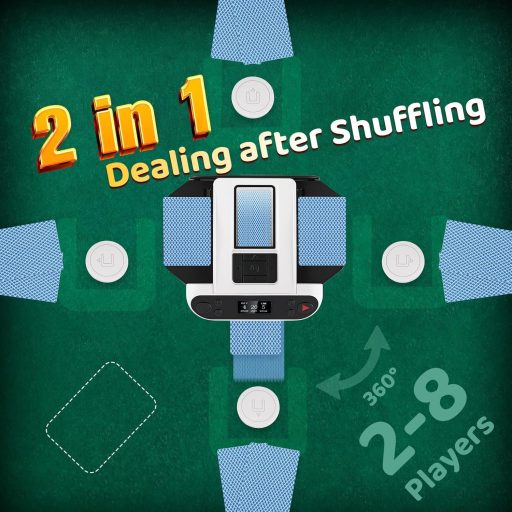 NEWTRY 2-în-1 Amestecător și Distribuitor de Cărți, Distribuitor de Cărți Rotativ 360° pentru UNO, Poker, Blackjack, cu 4 Telecomenzi, Până la 8 Jucători