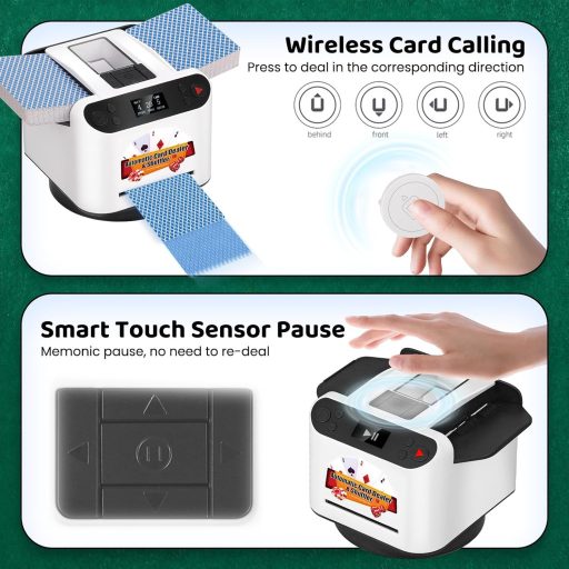 NEWTRY 2-în-1 Amestecător și Distribuitor de Cărți, Distribuitor de Cărți Rotativ 360° pentru UNO, Poker, Blackjack, cu 4 Telecomenzi, Până la 8 Jucători