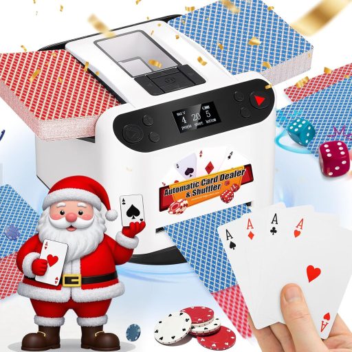 NEWTRY 2-in-1 Kártyakeverő és Osztógép, 360° Forgó Kártyaadagoló UNO, Póker, Blackjack Játékokhoz, 4 Távirányítóval, 8 Játékosig