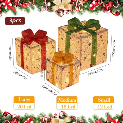 Weiongppy 3 LED-es Dekoratív Ajándékdoboz Csillag Mintával, Távirányítóval és Időzítővel