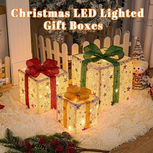 Weiongppy 3 LED-es Dekoratív Ajándékdoboz Csillag Mintával, Távirányítóval és Időzítővel
