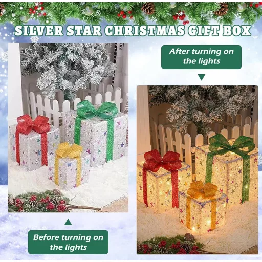 Weiongppy 3 LED-es Dekoratív Ajándékdoboz Csillag Mintával, Távirányítóval és Időzítővel