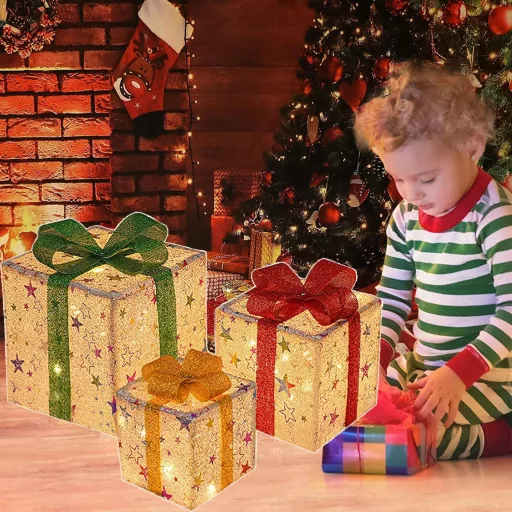 Weiongppy 3 LED-es Dekoratív Ajándékdoboz Csillag Mintával, Távirányítóval és Időzítővel