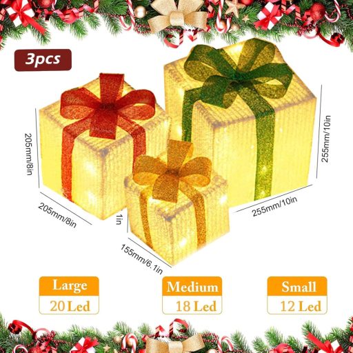 Set de 3 Cutii Cadou Decorative cu LED Weiongppy pentru Crăciun, 50 LED-uri, cu Telecomandă și Temporizator