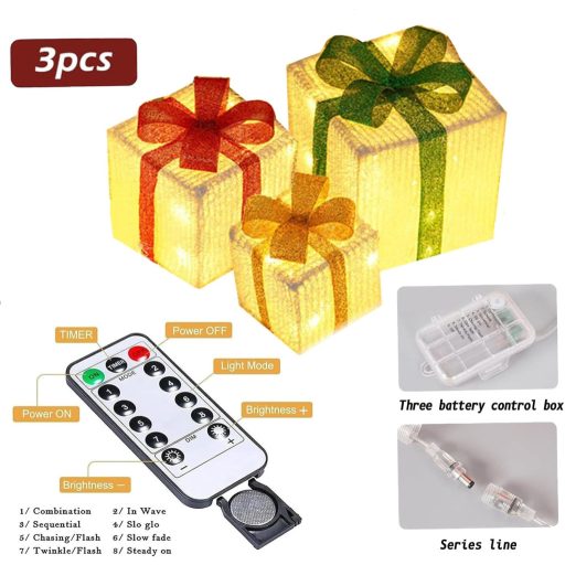Set de 3 Cutii Cadou Decorative cu LED Weiongppy pentru Crăciun, 50 LED-uri, cu Telecomandă și Temporizator