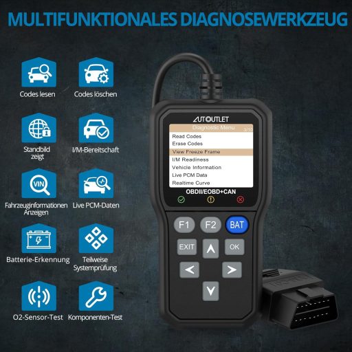 AUTOUTLET OBD2 Diagnosztikai Eszköz Színes Kijelzővel, QR Kód Olvasás és Akkuteszt Funkcióval