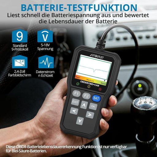 Dispozitiv de diagnoză auto OBD2 AUTOUTLET cu ecran color, funcție de citire a codurilor QR și testare a bateriei