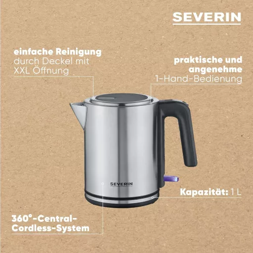 SEVERIN WK 3489 1L Elektromos Vízforraló Víztartály Indikátorral és Antikalk Szűrővel
