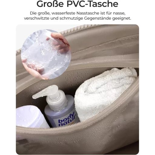 BAGSMART 24L Utazótáska Sporttáska Vízálló Kézipoggyász Edzőtáska Szaunázáshoz Kamel