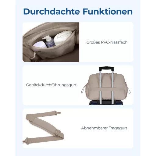 BAGSMART 24L Putna torba Sportska torba Vodootporna Ručna prtljaga Torba za trening Sauna Kamel