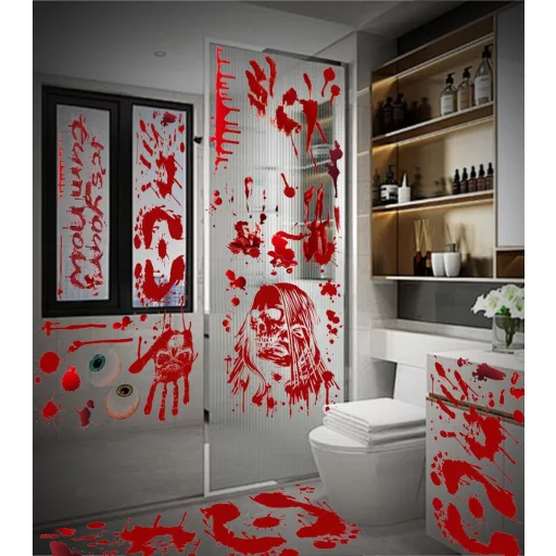 Set de 174 de autocolante de Halloween pentru ferestre SUVEK, decor cu pete de sânge și amprente de mâini de zombi.