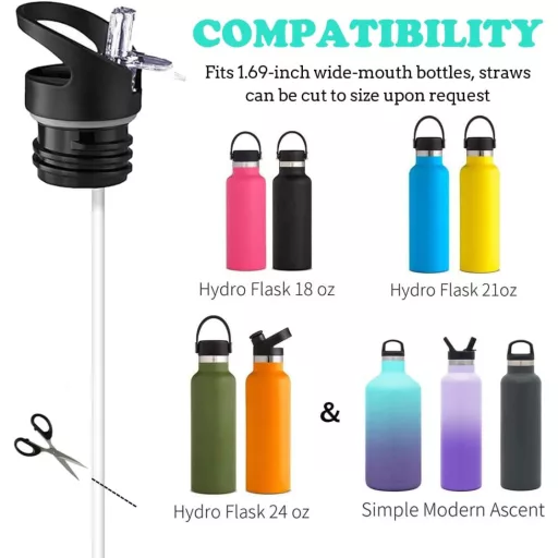 Capac cu pai NAMIS pentru sticle Hydro Flask cu gură standard, accesoriu pentru sticle de apă