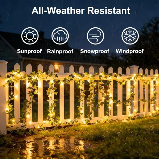Dekofun 10m 100 LED svetelná girlanda s umelými listami, diaľkovým ovládaním, časovačom a 8 režimami