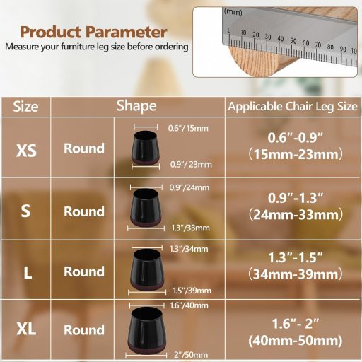 BAIPOK Szögletes Szilikon Széklábvédő 16 db, Parkettavédelem 29-37 mm