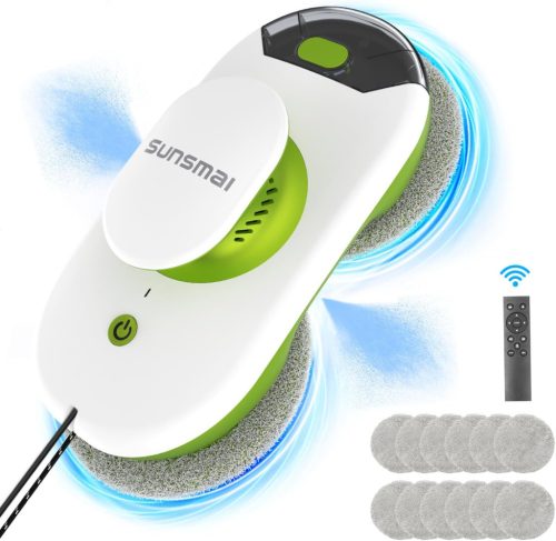 SUNSMAI S60-1A Mini Robot de Curățat Geamuri Verde cu Pulverizare Dublă, Aspirație Puternică 3800Pa, Robot Electric Automat de Curățat Geamuri cu Funcție de Pulverizare a Apei