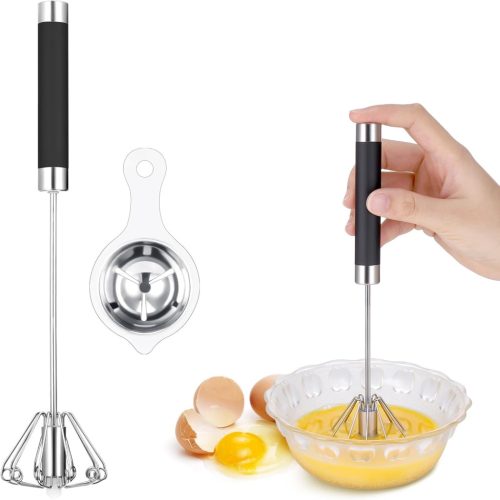 Kssvzz Félautomata Habverő 26 cm - Rozsdamentes Acél Konyhai Kézi Mixer Tojásszétválasztóval, Elektromosság Nélküli Sütés-Főzés Segéd, Mosog