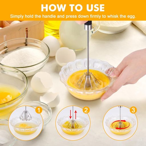 Kssvzz Poluautomatska pjenjača 26 cm - Ručni kuhinjski mikser od nehrđajućeg čelika sa separatorom jaja, pomagalo za pečenje i kuhanje bez struje, Mosog