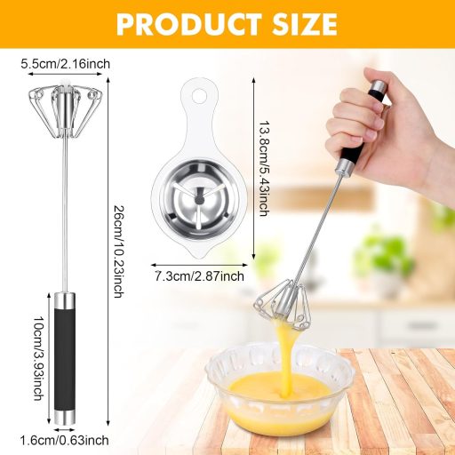 Kssvzz Félautomata Habverő 26 cm - Rozsdamentes Acél Konyhai Kézi Mixer Tojásszétválasztóval, Elektromosság Nélküli Sütés-Főzés Segéd, Mosog
