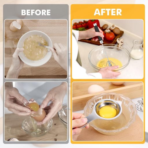 Kssvzz Félautomata Habverő 26 cm - Rozsdamentes Acél Konyhai Kézi Mixer Tojásszétválasztóval, Elektromosság Nélküli Sütés-Főzés Segéd, Mosog