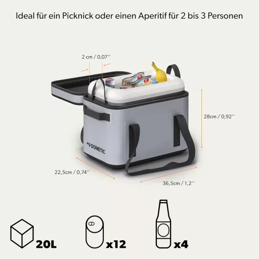 DOMETIC GO Meka rashladna torba 20L - prijenosni izolirani spremnik za opremu za kampiranje, sive boje
