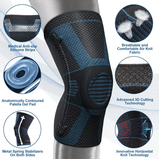 NEENCA Térdrögzítő Patella Gél Párnákkal és Oldalsó Stabilizátorokkal 3XL