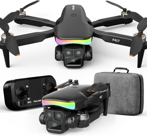 FAKJANK F417 Dron s duálnou 1080P kamerou - WiFi ovládaný kvadrokoptéra pre deti, 90° nastaviteľná kamera, LED osvetlenie, s taškou, pre začiatočníkov I