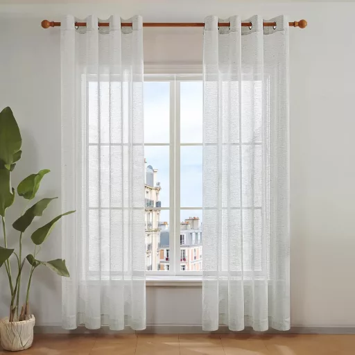 Deconovo Perdele Voile Textură In 280x140cm Gri Cu Inele 2 buc