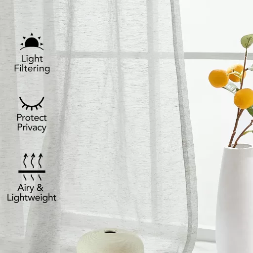 Deconovo Perdele Voile Textură In 280x140cm Gri Cu Inele 2 buc