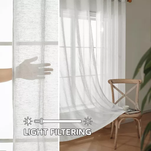 Deconovo Perdele Voile Textură In 280x140cm Gri Cu Inele 2 buc