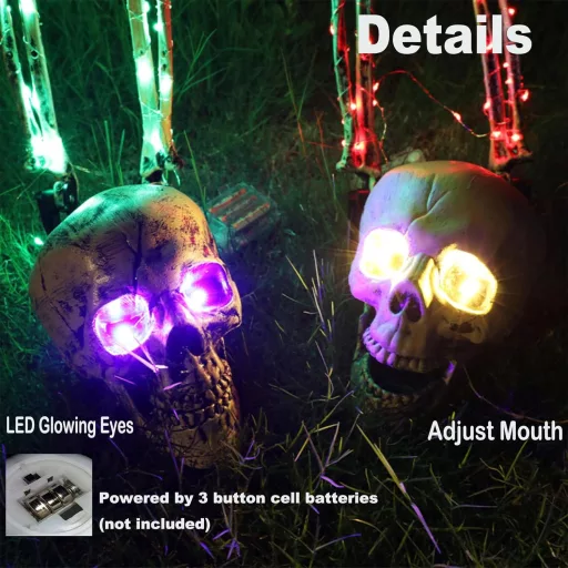 Decorațiune de grădină Kmljoee Halloween, schelet roșu - set de 3 figurine craniu