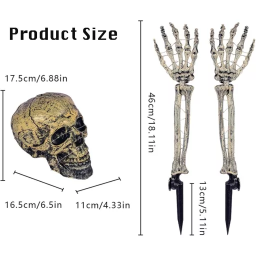 Decorațiune de grădină Kmljoee Halloween, schelet roșu - set de 3 figurine craniu