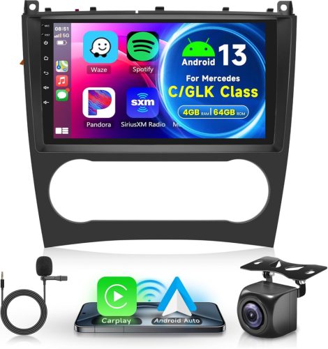 Rimoody Radio Auto Android 13 de 9" pentru Mercedes Benz Clasa C/GLK (W203 W209 C180 C200) - 4G+64GB, WiFi, Bluetooth, Navigație GPS, 2004-2011