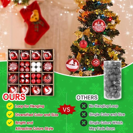 ilauke Karácsonyi Gömb Szett 44 Darab Piros Fehér Műanyag 3-6 cm Dekoráció