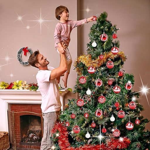 ilauke Karácsonyi Gömb Szett 44 Darab Piros Fehér Műanyag 3-6 cm Dekoráció