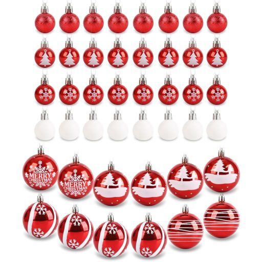ilauke Karácsonyi Gömb Szett 44 Darab Piros Fehér Műanyag 3-6 cm Dekoráció