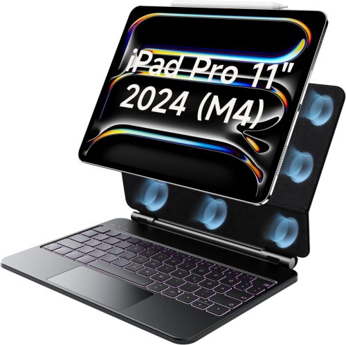 HOU Magic Keyboard iPad Pro 11 M4 2024 - Tastatură Bluetooth cu touchpad, iluminare de fundal în 7 culori, layout german QWERTZ, negru